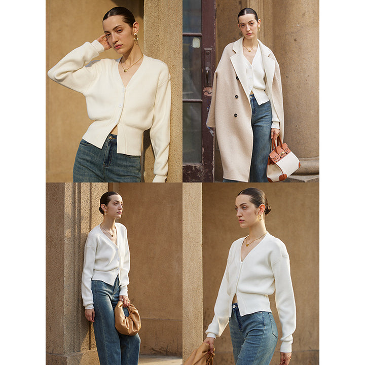 Dame stilfuld cardigan med knapdetaljer og elegant V-hals Stilla