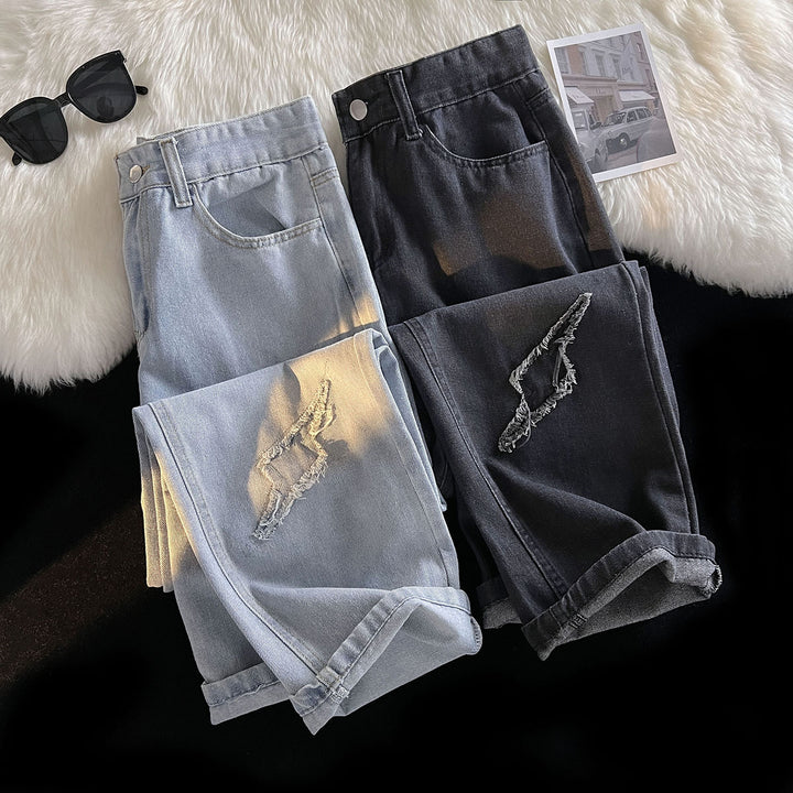 Damer løse højtaljede jeans med kreativt destroyed-design og afslappet snit Stilla