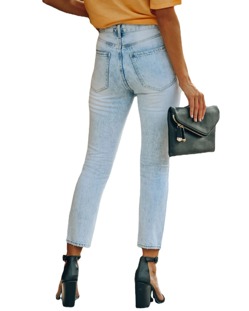 Dame High-Waist Jeans med destroyed-detaljer og smal pasform Stilla