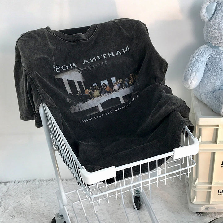 Dame T-shirt med kunstnerisk tryk og afslappet vintage-effekt Stilla