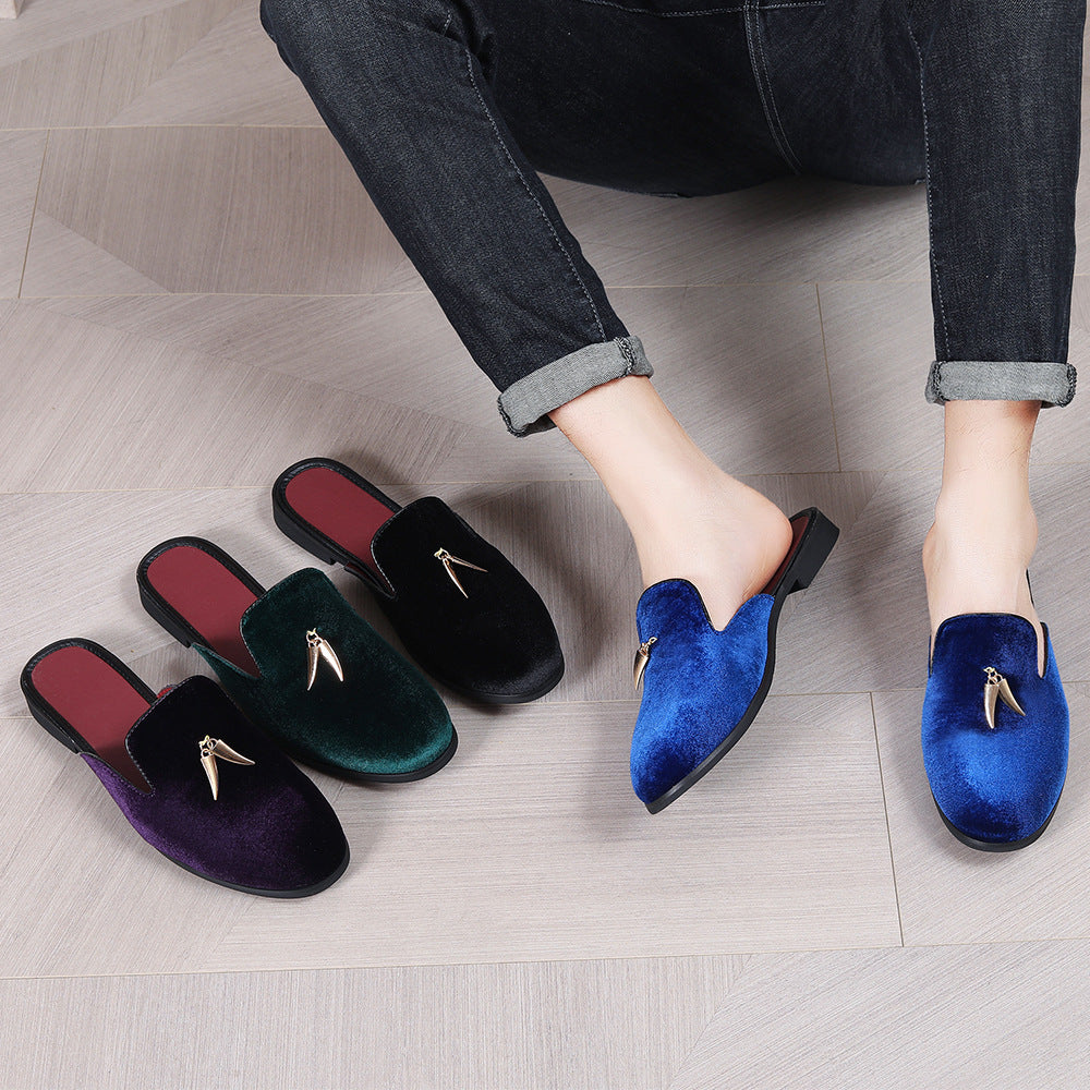 Femme Elegante Åben Ryg Samt Slides Stilla