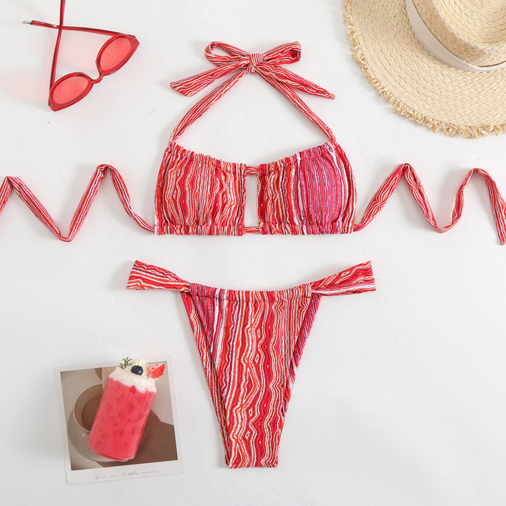 Dame Bikini-sæt med legende bånd og trendy stribedesign Stilla