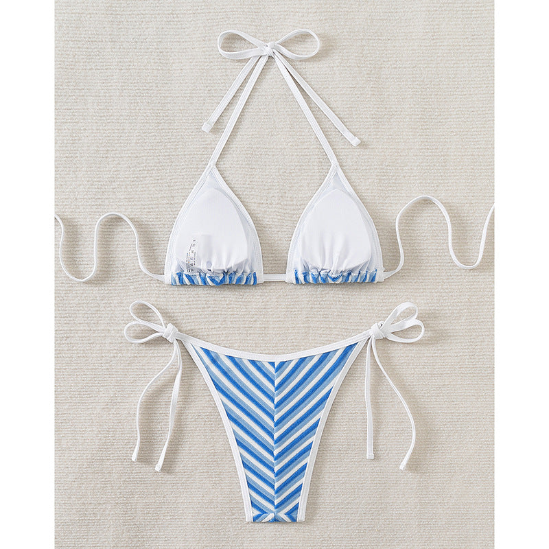 Dame triangel-bikini med justerbare bånd og stribedesign Stilla