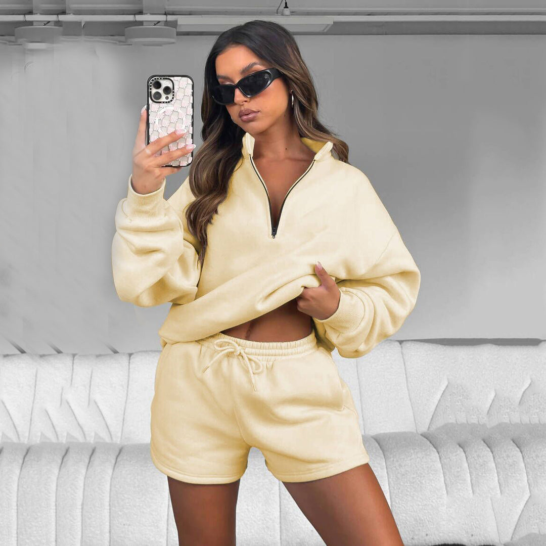 Damer casual sweater med halv høj krave og shorts Stilla