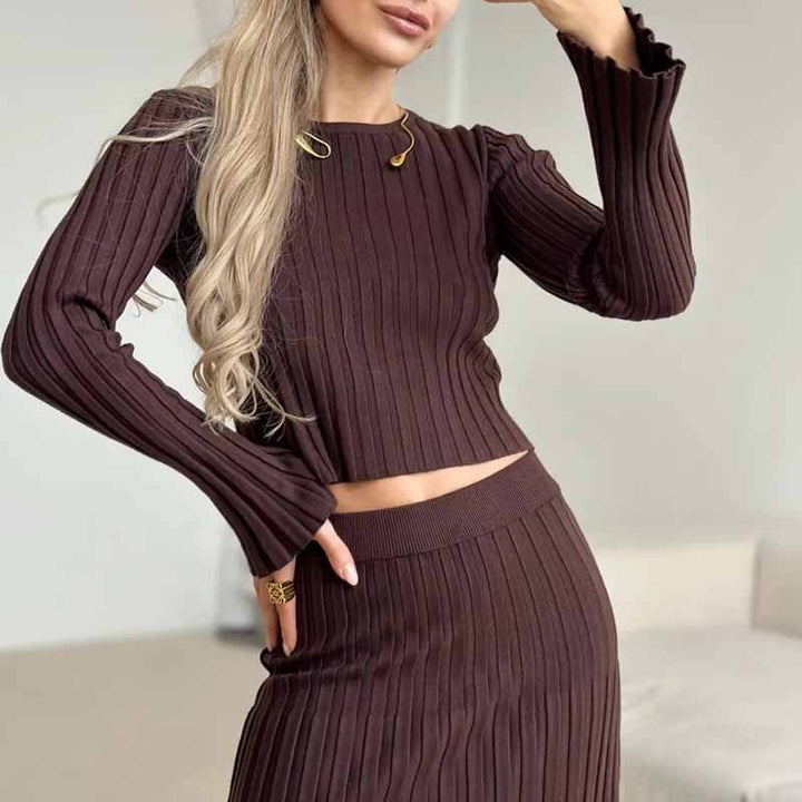 Dame Strik-Crop-Top med moderigtigt ribdesign og lange ærmer Stilla