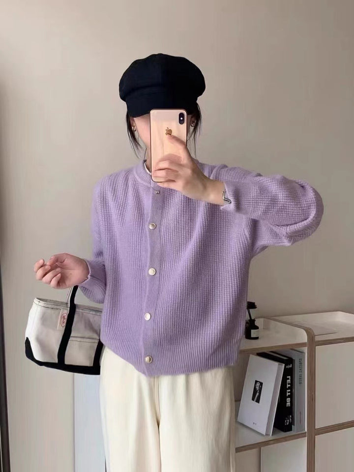 Femme Struktur Strik Button-Up Cardigan Stilla