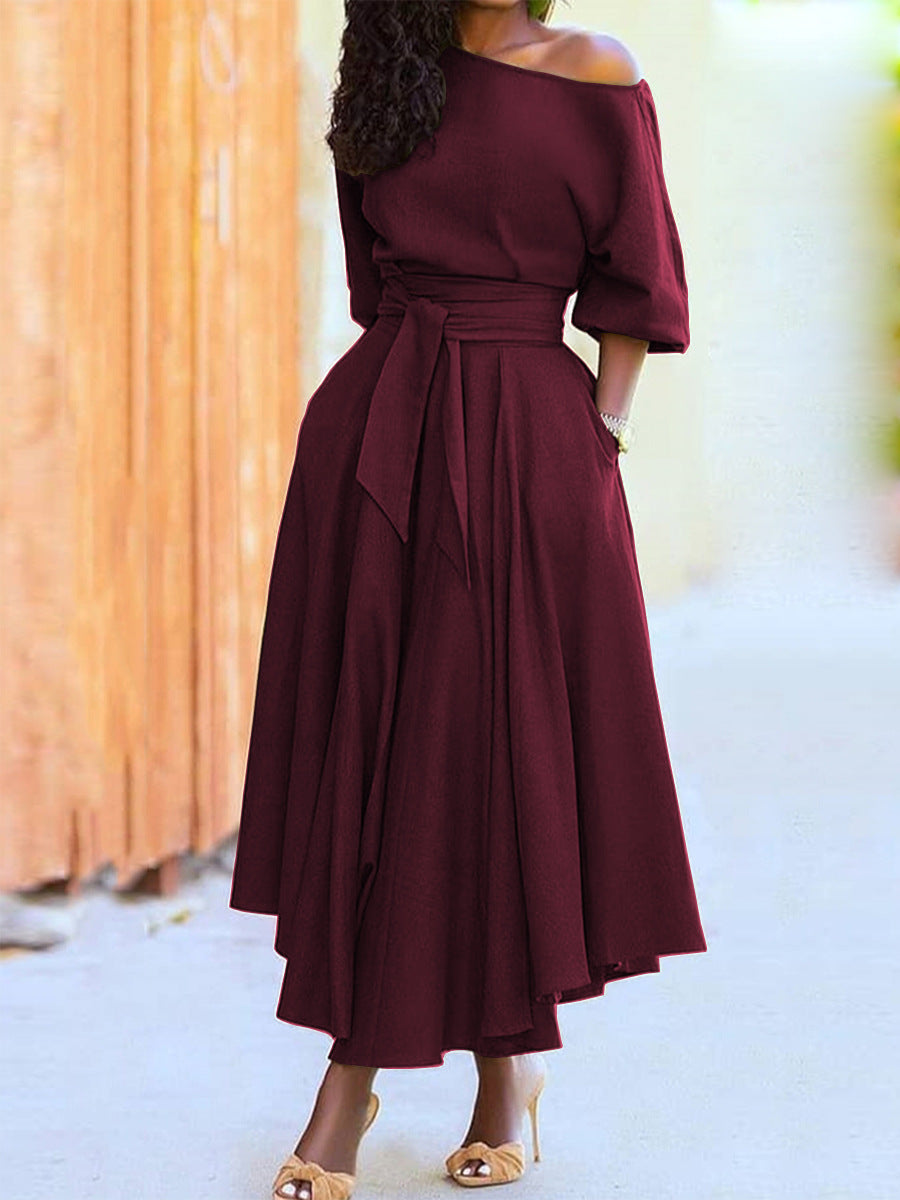 Stilla | Off Shoulder Korte Ærmer Talje Binde Maxi Kjole