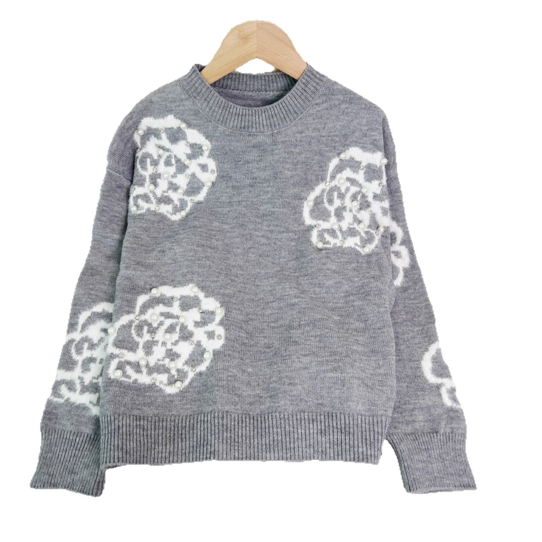 Damer fashionabel pullover med udsøgte blomsterapplikationer og perleudsmykninger Stilla