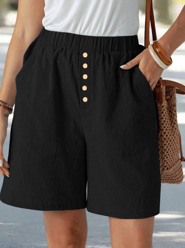 Dame afslappede shorts med elastisk talje og knapdetalje Stilla