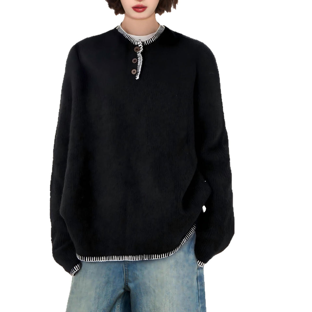 Kvinders afslappede sweater med dekorative knapdetaljer og kontrasterende finish Stilla