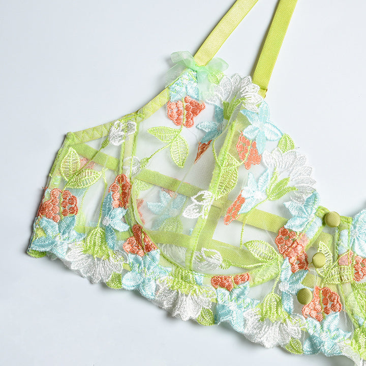 Kvinder Blomster Spids Bralette og Strømpeholder Sæt Stilla