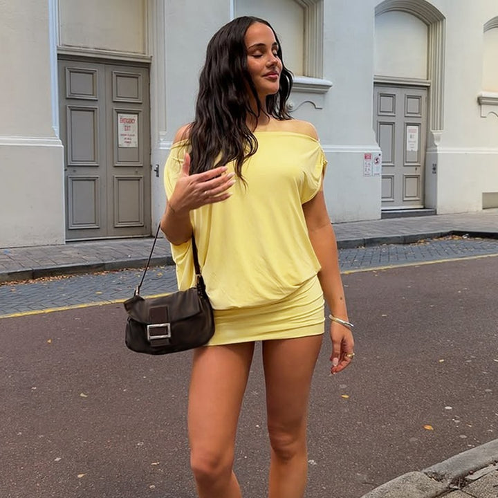 Dame Off-Shoulder Minikjole med flydende design Skovae