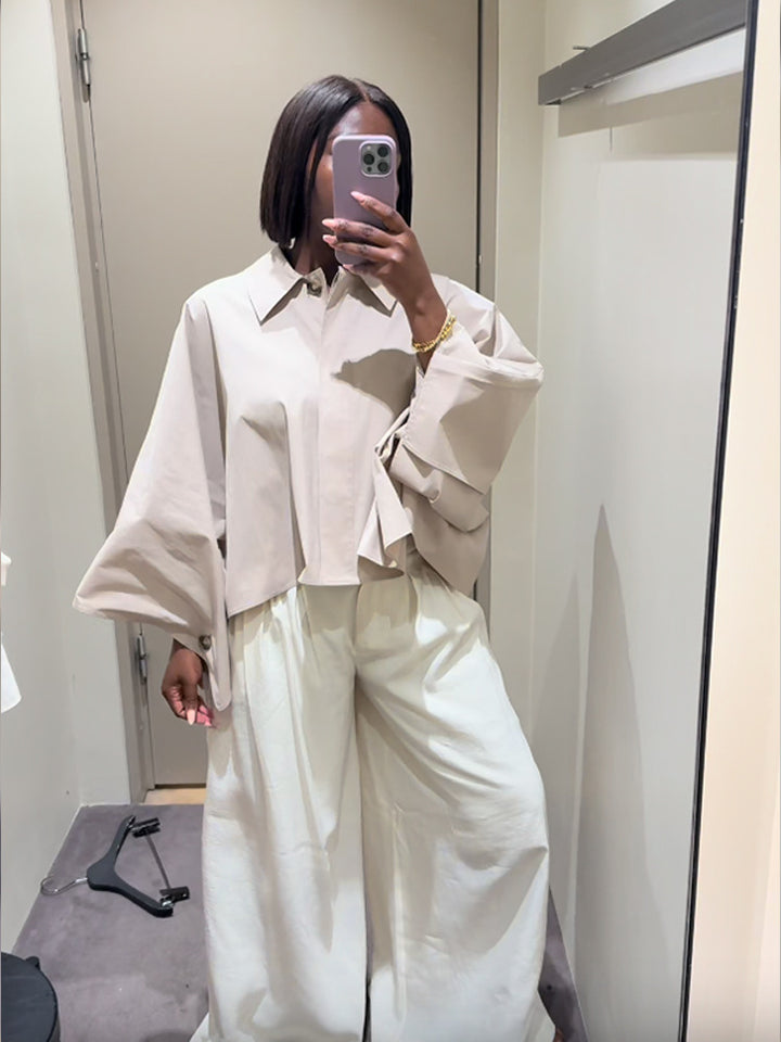 Dame Cropped Bluse med voluminøse ærmer Stilla