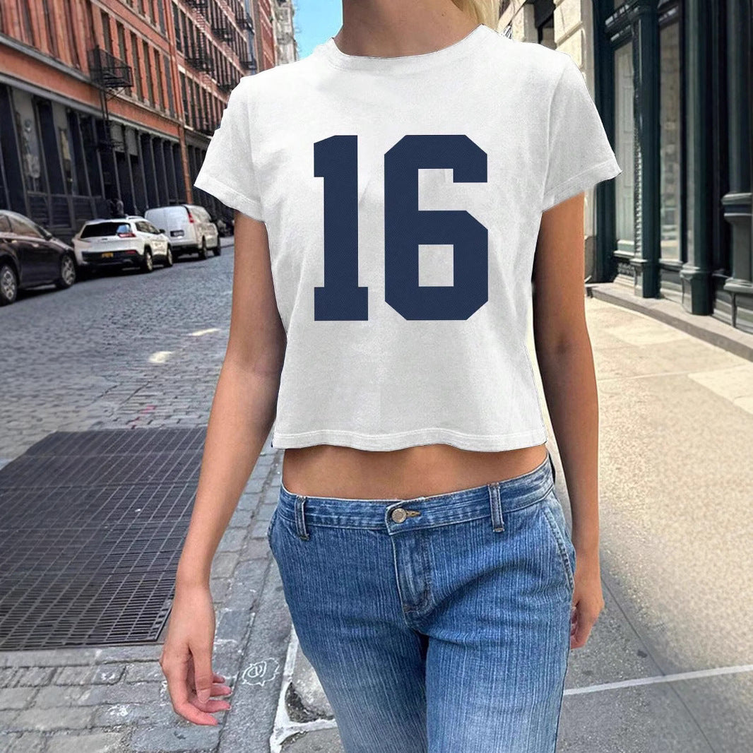 Dame Crop-T-Shirt med kunstnerisk blodtryksdesign Skovae