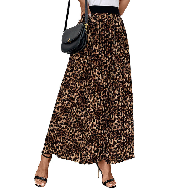 Dame Plisseret Maxi-nederdel med dyreprintdesign Stilla