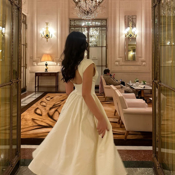 Dame Elegant Midi Kjole med Flydende Nederdel Stilla