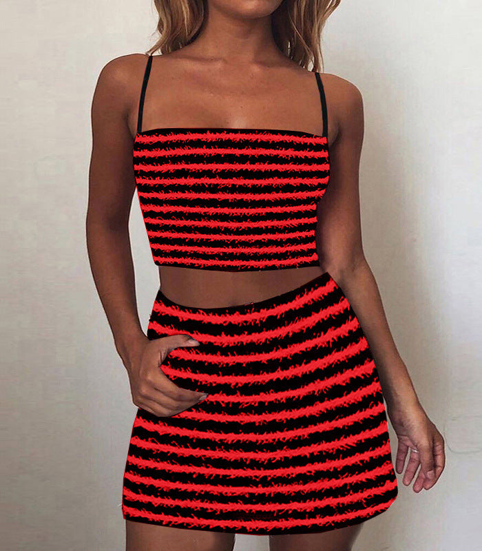 Dame To-delt Crop-top og Nederdel Sæt med iøjnefaldende Stribemønster Stilla
