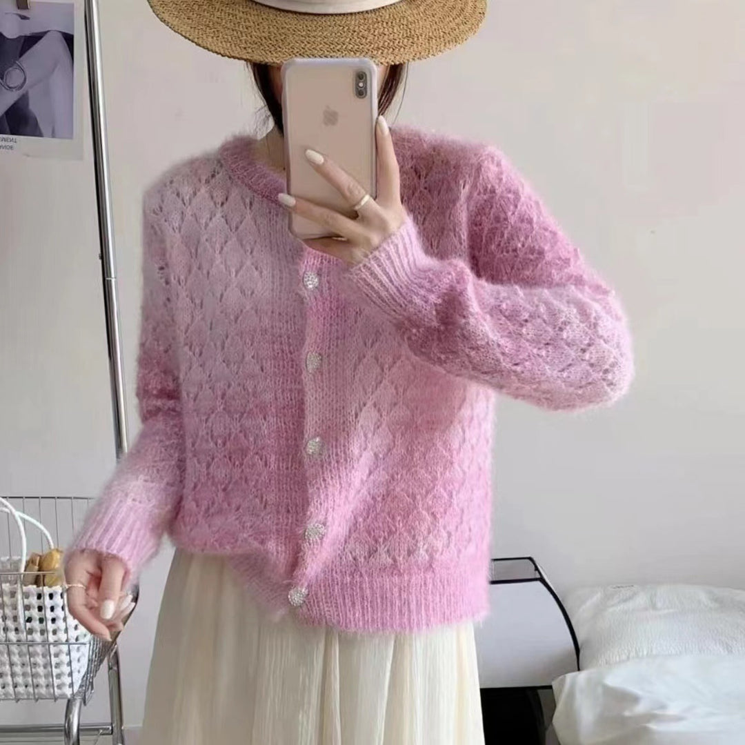 Femme Struktureret Strikcardigan med Rhombusmønster Stilla