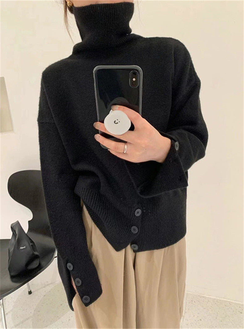 Kvinderne hyggelige turtleneck sweater med knapdetaljer Stilla