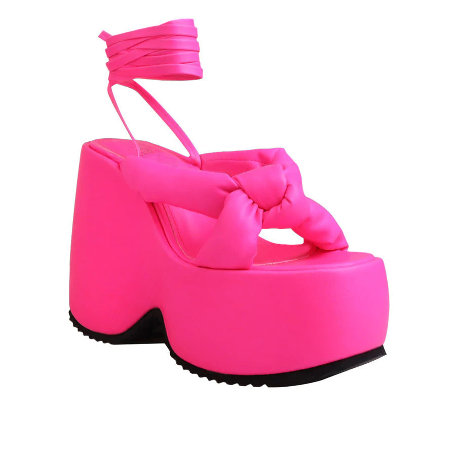 Dame Chunky Plattform Ankelvinklet Sandaler med Knude Detalje Stilla