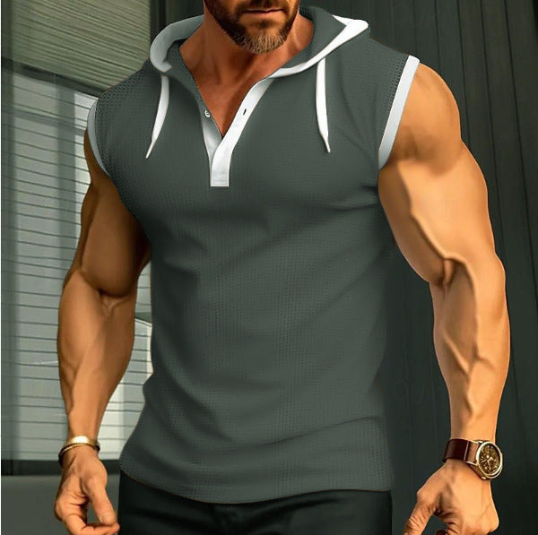 Herre nan ærmeløs hættetrøje med mesh-struktur og V-udskæring Skovae