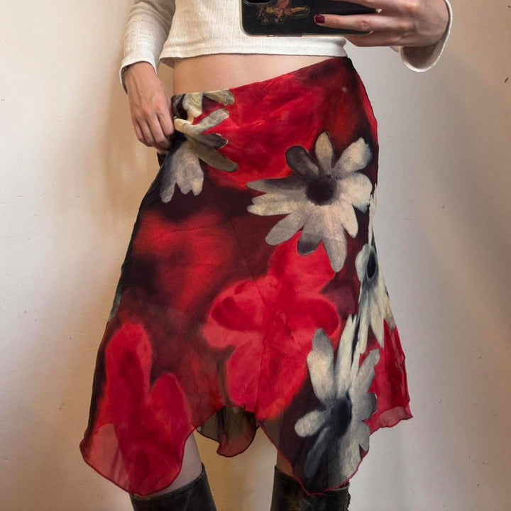 Dame Midi-nederdel med blomster Chiffon-design Skovae