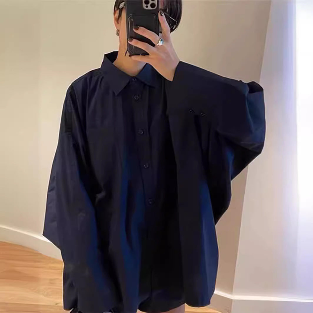Dame oversized skjorte bluse med klassisk krave og sidelomme Stilla