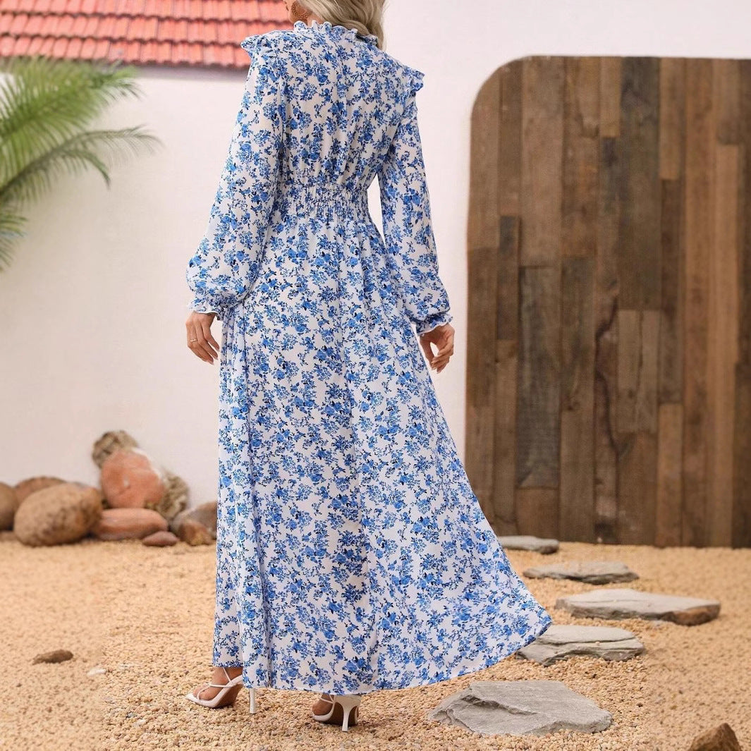 Dame Maxi-kjole med floralt broderi og legende snørredesign Stilla