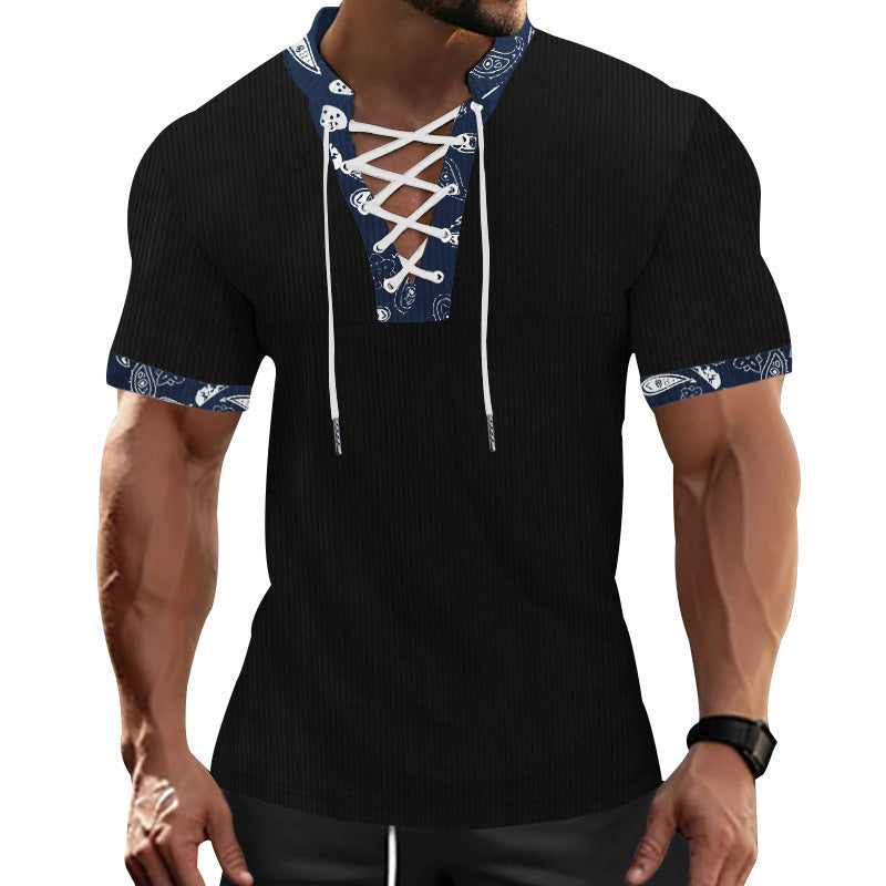 Herrer Kortærmet Henley T-shirt med dekorativt snor design Stilla
