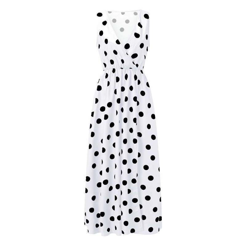 Femme Polka Dot Maxikjole med høj slids Stilla