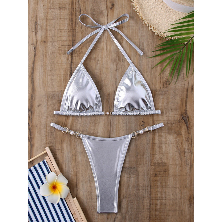 Damer Triangel-Bikini med metallisk finish og gyldne smykkedetaljer Skovae