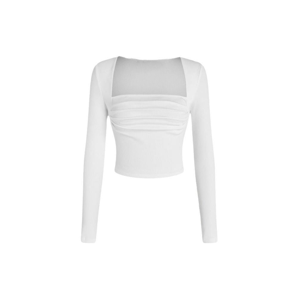 Kvinder cropped langærmet skjorte med sofistikeret drapering design og trendy rund halsudskæring Stilla