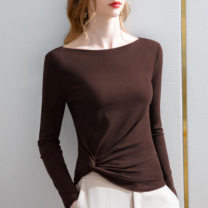 Dame Elegante Langærmet T-shirt med sidelægnings effekt Stilla