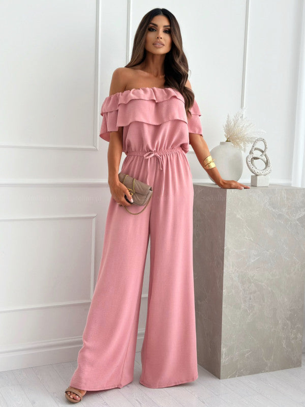 Dame Off-Shoulder Jumpsuit med bred ben og flæse detaljer Stilla