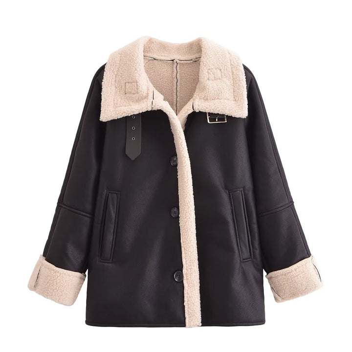 Femme Stylish Faux Shearling Bikerjakke Stilla