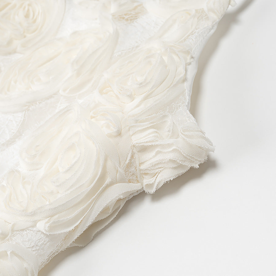 Dame bluse skjorte med blomster 3D-rosenmønster og skinnende kant Stilla