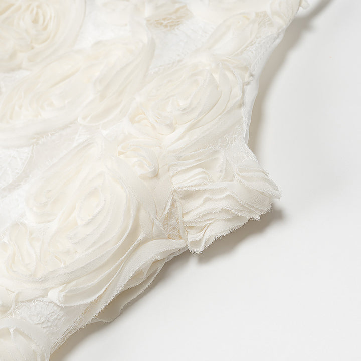 Dame bluse skjorte med blomster 3D-rosenmønster og skinnende kant Stilla