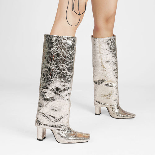 Femme Metaliske Over-knæ Stiletto Støvler Stilla