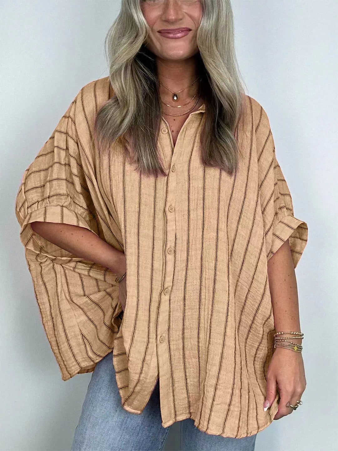 Dame afslappet oversized skjorte bluse Stilla