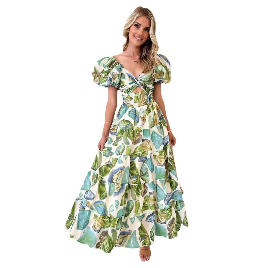 Kvinders maxi kjole med sofistikeret off-the-shoulder design og voluminøse puff ærmer Stilla
