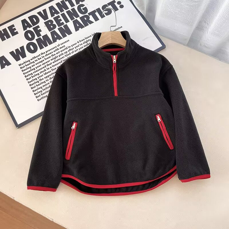 Kvinders fleece-pullover med høj krave og praktiske lynlåslommer Stilla