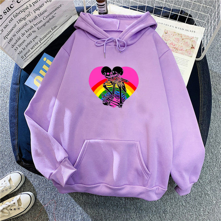 Dame hoodie med farverigt kærligheds motiv Skovae