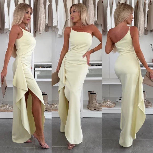 Dame Elegant aftenkjole med asymmetrisk kant Stilla