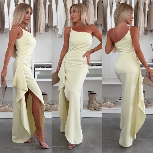 Dame Elegant aftenkjole med asymmetrisk kant Stilla