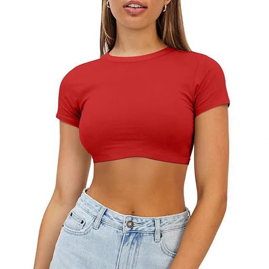 Dame kort, figursyet Crop-Top i elastisk materiale Stilla