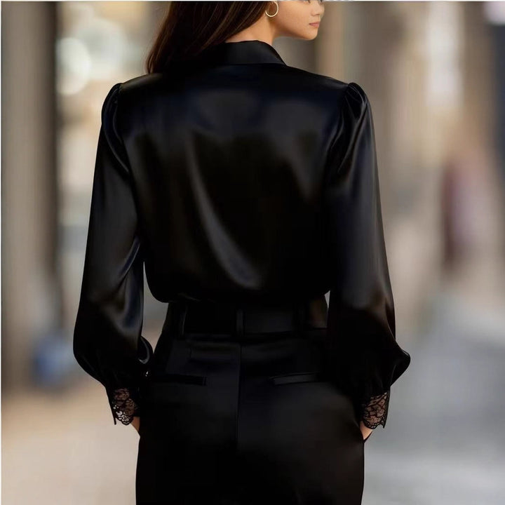Dame elegant bluse med romantiske spidsdetaljer Skovae