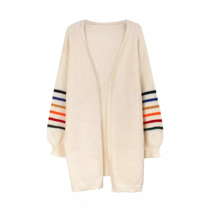 Dame afslappet strik cardigan med farverige striber Stilla