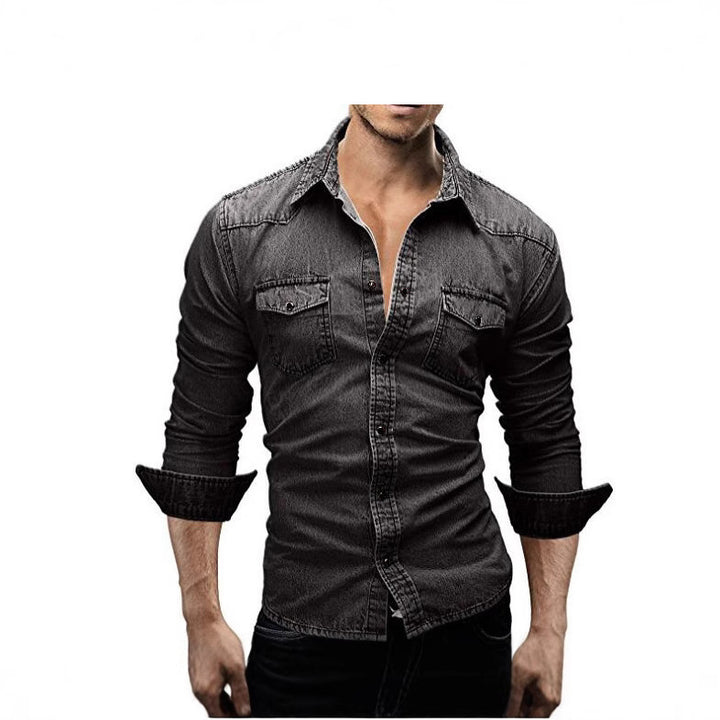Herre denim skjorte i afslappet slim fit med moderne lomme Stilla