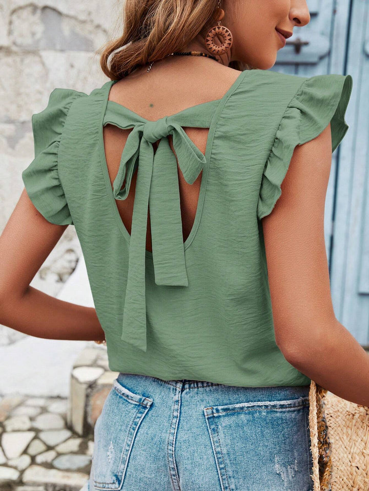 Damer Elegant Bluse shirt med Volangærmer og Rygsnøring Stilla