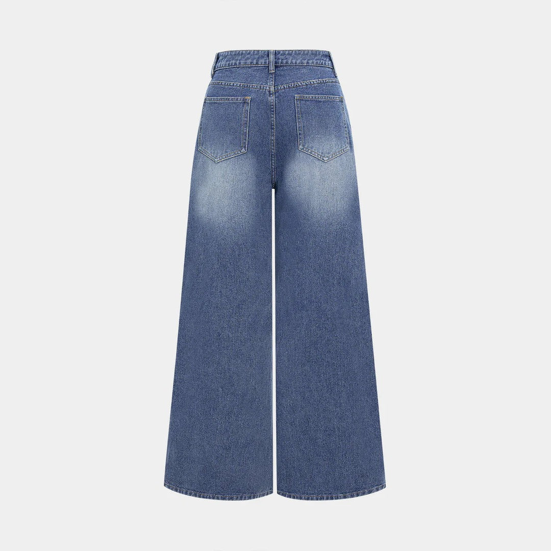 Dame mode højtaljede jeans med bred ben Skovae